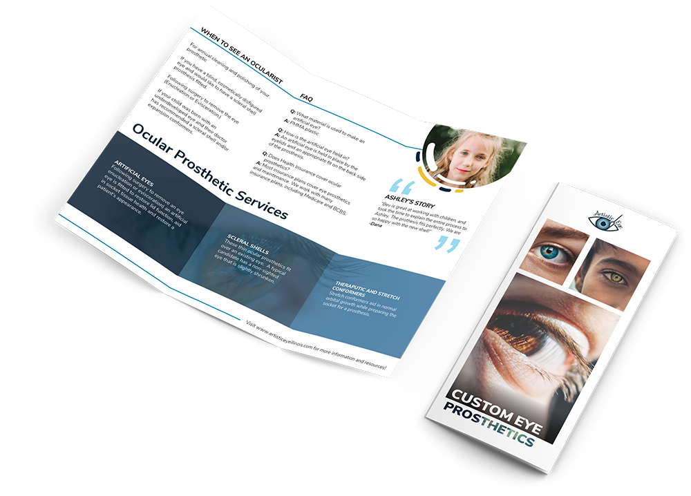 Brochure labeled ocular prosthetic services.