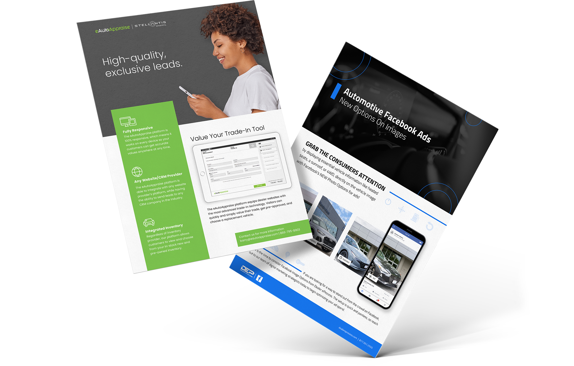 Facebook marketing flier and eAutoAppraise tool flier.
