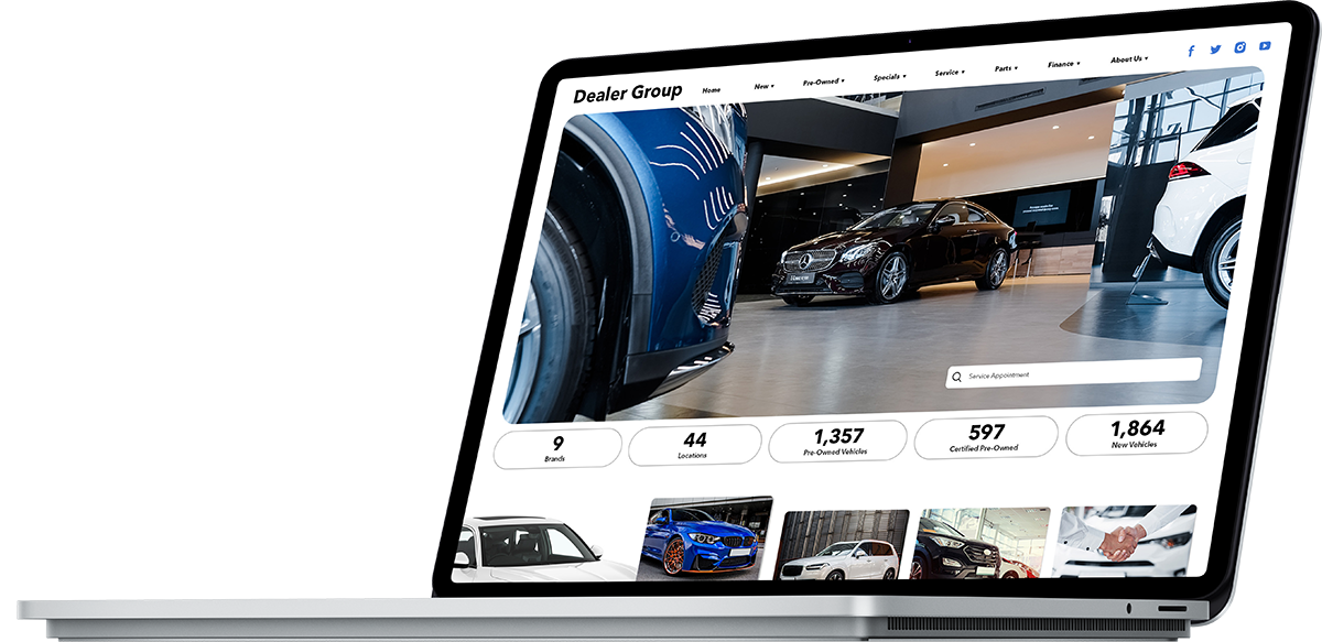 Car dealership homepage mockup.
