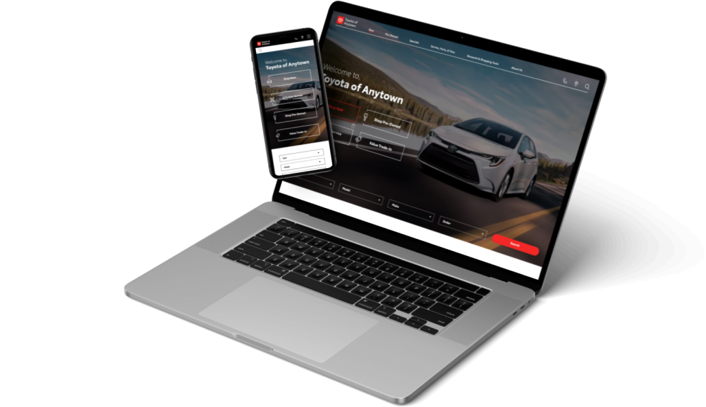Desktop and mobile mockup for a Toyota dealership.